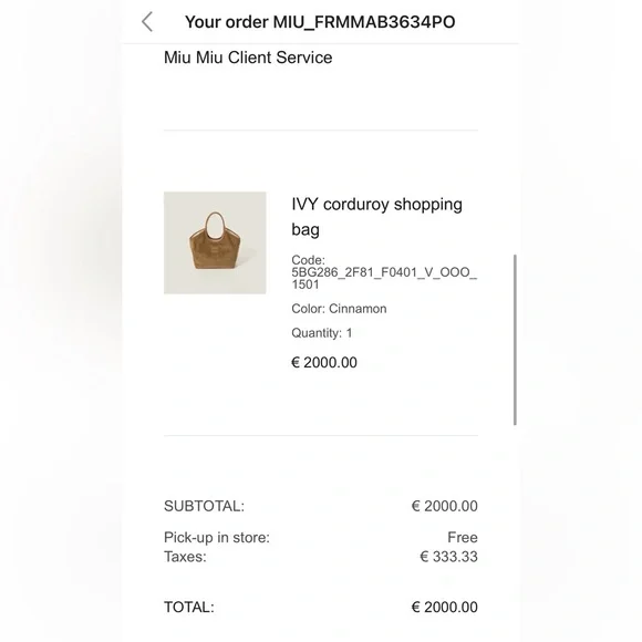 Miu Miu Ivy Corduroy Bag Ordered - Picture 6 of 8